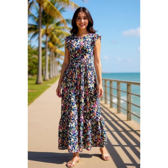 LOFT Dresses & Skirts - Women's - LOFT Beach Floral Ruffle Sleeve Maxi Dress, Size Small